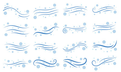 Cooling wind air elements, cooled air flow elements, doodle, cool wind air collection, cooling flowing Vector