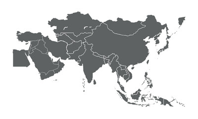 Asia map isolated on white background.for website layouts, background,education,precise, customizable,Travel worldwide, map silhouette backdrop,earth geography, political,reports.