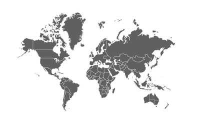 World map isolated on white background.for website layouts, background,education,precise, customizable,Travel worldwide, map silhouette backdrop,earth geography, political,reports.