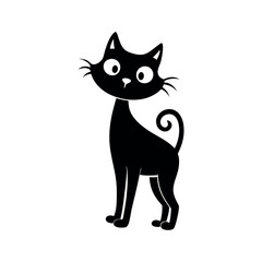 Silhouette cat. Isolated sign of a cat on a white background. Black cat. Hand drawn kitten character. Vector illustration