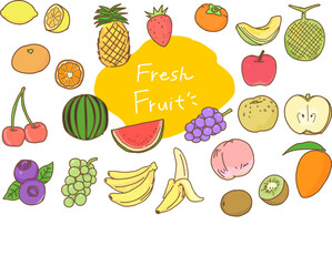 手描き風シンプルなフルーツのイラストセット