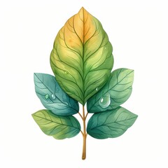 Watercolor of a multicolored leaf showcasing gradient hues. Perfect for nature-themed designs, invitations, and wall decorations.