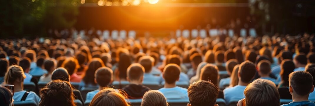 Outdoor musical performance attracts a youthful crowd for an engaging concert experience