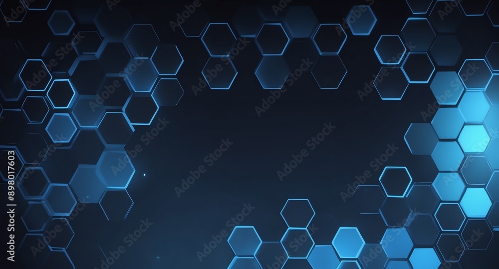 Poster blue hologram hexagon lights projection grid technolog technology abstract background with copy spac