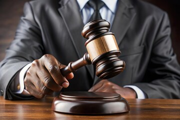 black judge use wooden gavel. Diversity in legal court