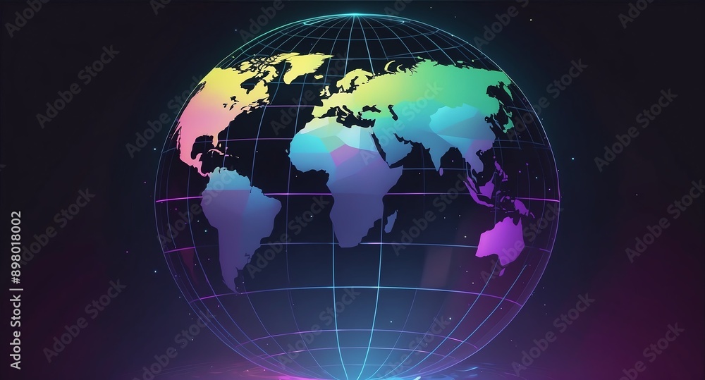 Poster colorful hologram earth globe projection grid technolo technology abstract background with copy spac