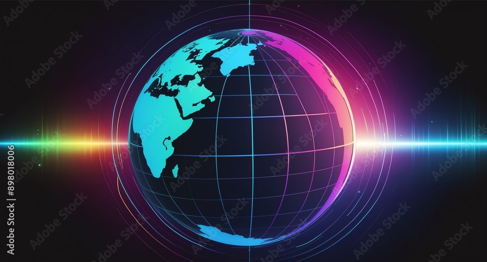 Poster colorful hologram earth globe projection grid technolo technology abstract background with copy spac
