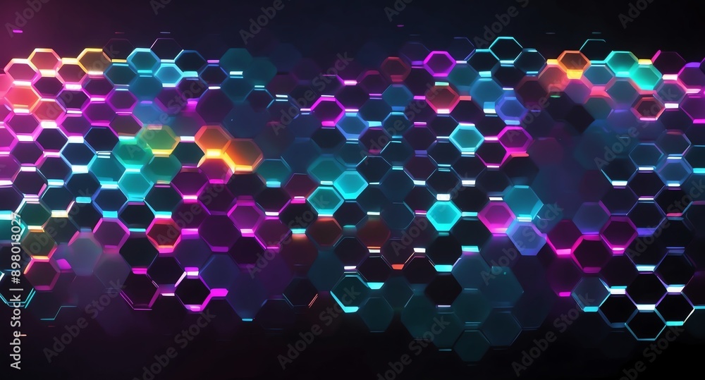 Aufkleber colorful hologram hexagon lights projection grid techn technology abstract background with copy spac