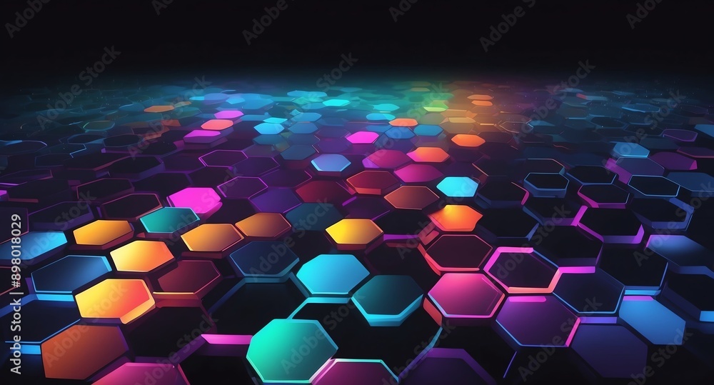 Aufkleber colorful hologram hexagon lights projection grid techn technology abstract background with copy spac