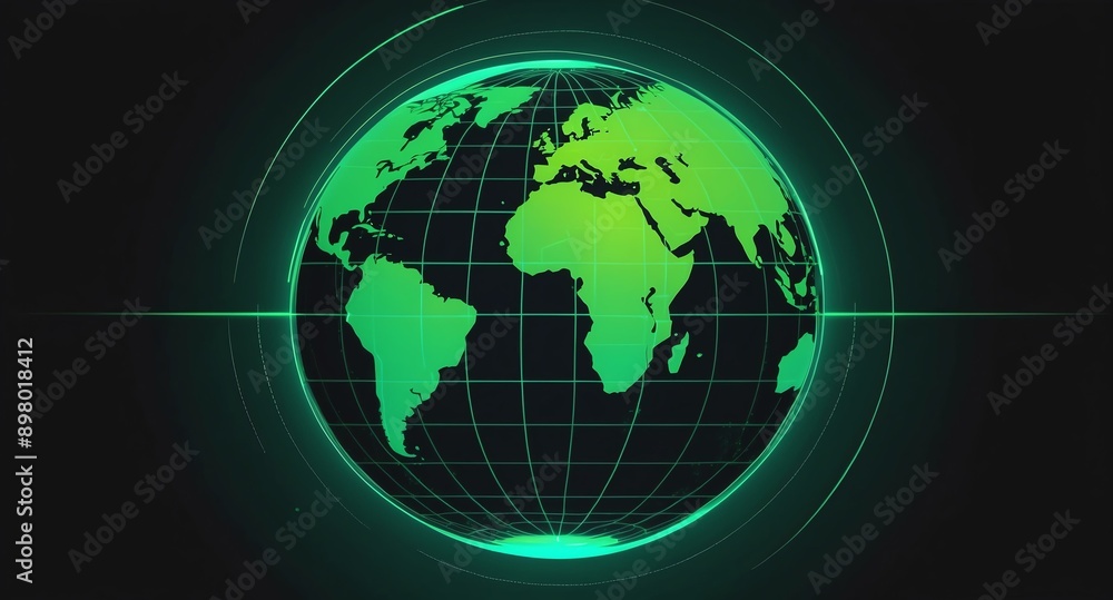 Poster green hologram earth globe projection grid technology abstract background with copy space