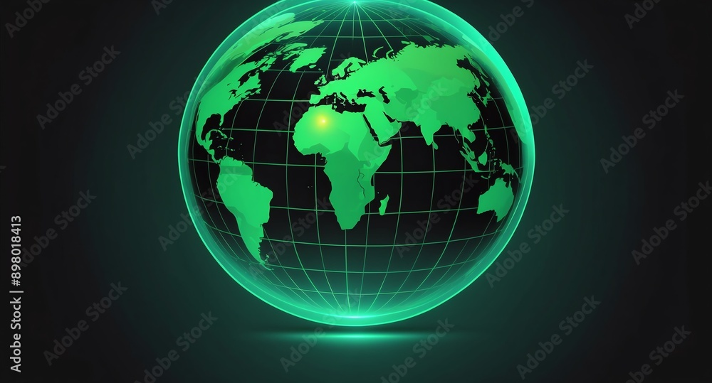 Poster green hologram earth globe projection grid technology abstract background with copy space