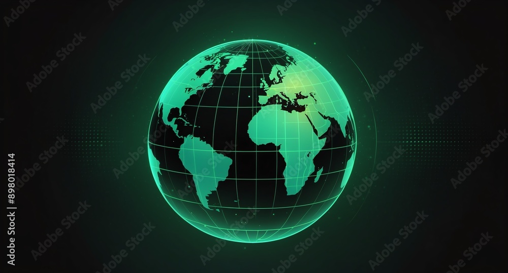 Poster green hologram earth globe projection grid technology abstract background with copy space