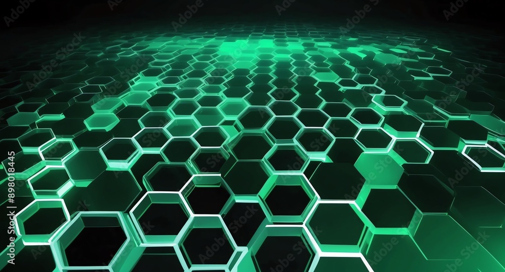 Poster green hologram hexagon lights projection grid technolo technology abstract background with copy spac