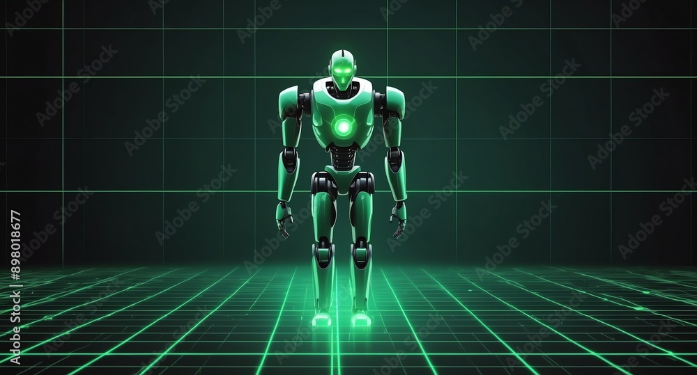 Poster green hologram robot humanoid projection grid technolo technology abstract background with copy spac