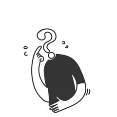 hand drawn doodle person with question mark head illustration