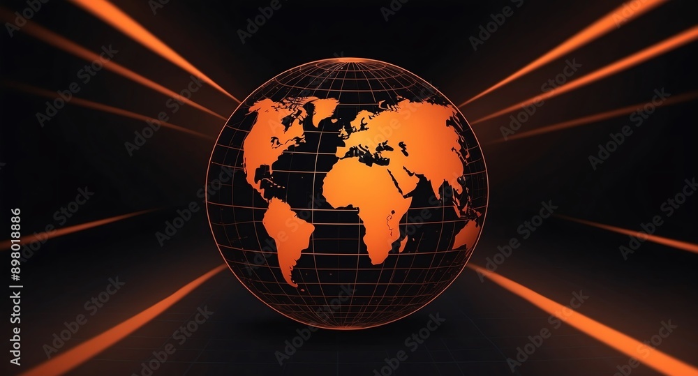 Poster orange hologram earth globe projection grid technology abstract background with copy space