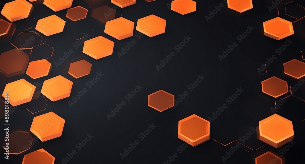 Poster orange hologram hexagon lights projection grid technol technology abstract background with copy spac