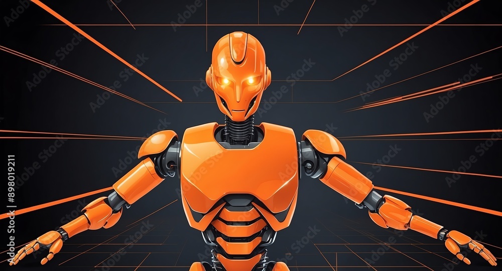 Poster orange hologram robot humanoid projection grid technol technology abstract background with copy spac