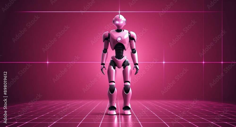 Poster pink hologram robot humanoid projection grid technolog technology abstract background with copy spac