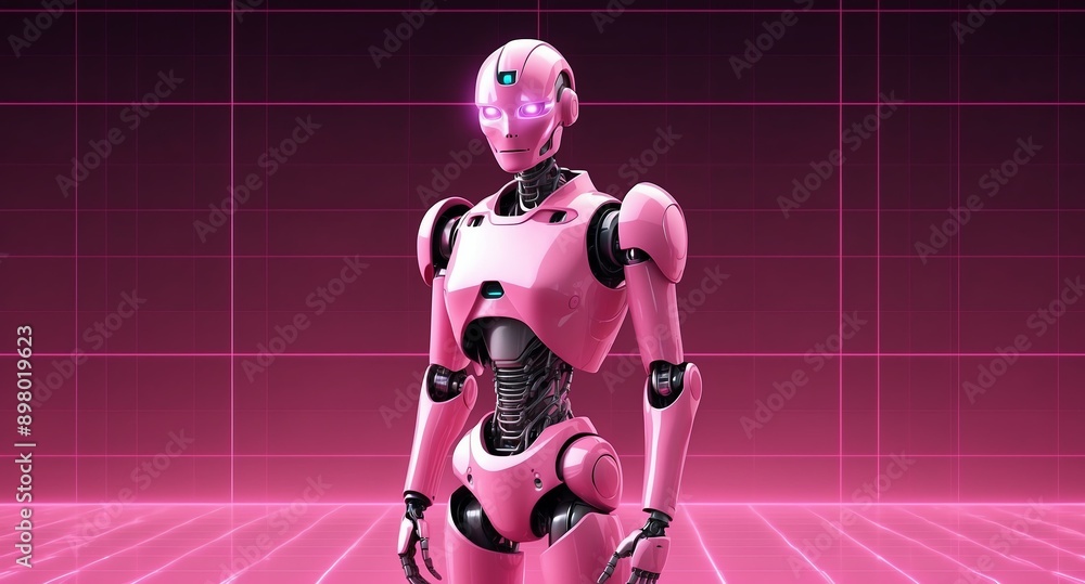 Poster pink hologram robot humanoid projection grid technolog technology abstract background with copy spac