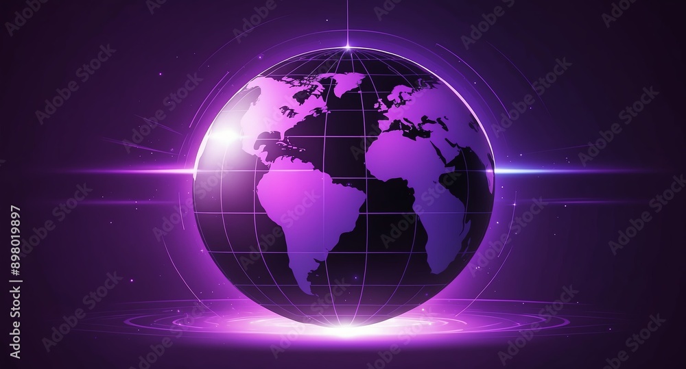 Poster purple hologram earth globe projection grid technology abstract background with copy space