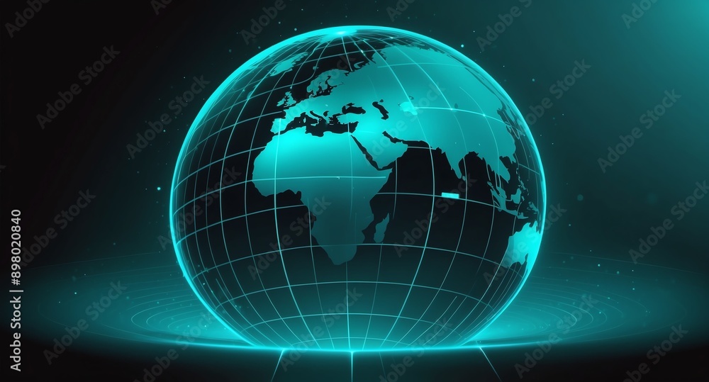 Aufkleber teal hologram earth globe projection grid technology abstract background with copy space