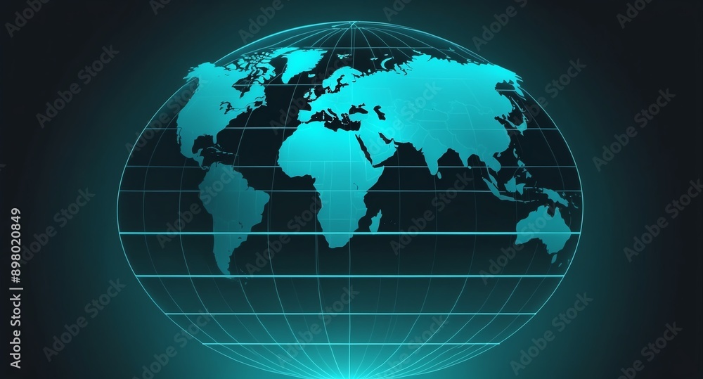Poster teal hologram earth globe projection grid technology abstract background with copy space
