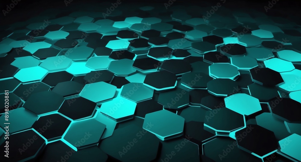 Aufkleber teal hologram hexagon lights projection grid technolog technology abstract background with copy spac