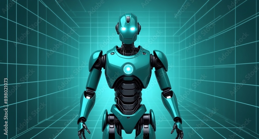 Aufkleber teal hologram robot humanoid projection grid technolog technology abstract background with copy spac