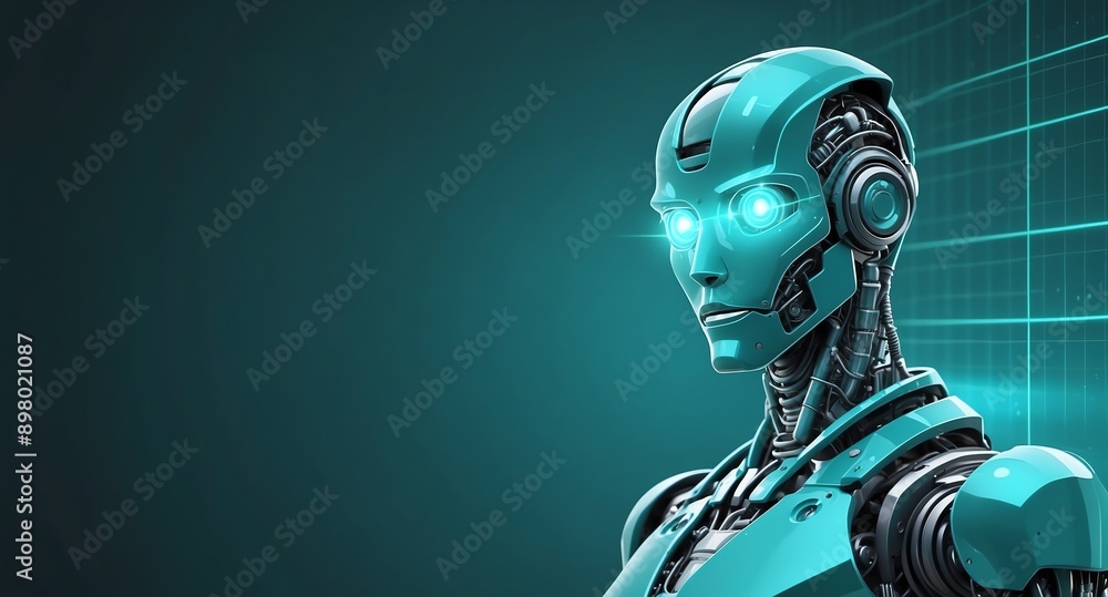Aufkleber teal hologram robot humanoid projection grid technolog technology abstract background with copy spac