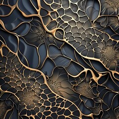 The image is a gold and black abstract piece with a lot of detail