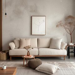 Capturing the unique blend of functionality and style in a living room adorned with minimalist scandinavian sofa furniture.