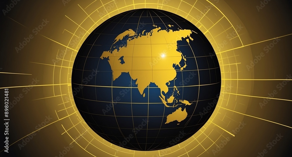 Poster yellow hologram earth globe projection grid technology abstract background with copy space