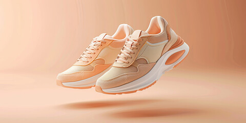 a pair of fashionable sneakers floating in the air, generative AI