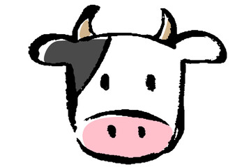 筆タッチの正面を向いたウシの顔のイラスト