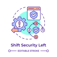 Shift security left multi color concept icon. Software development methodology, cybersecurity. Round shape line illustration. Abstract idea. Graphic design. Easy to use in infographic, presentation