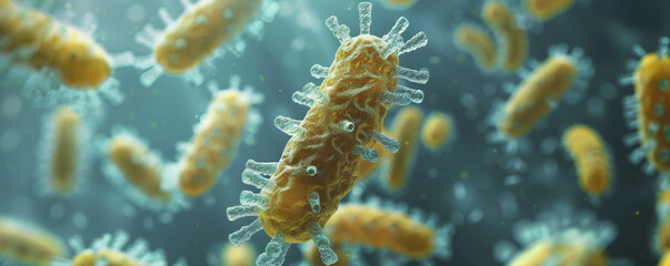Fototapeta premium Close-up of vibrant bacteria in a microscopic view, showcasing intricate structures and biological details in a visually stunning manner.