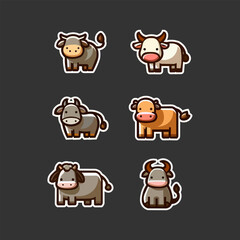 Collection of flat design cow illustrations, featuring vibrant and modern assets. Ideal for agricultural, farming, or food industry projects.
