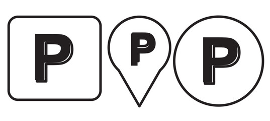 parking and no parking sign icon set red and black on white background