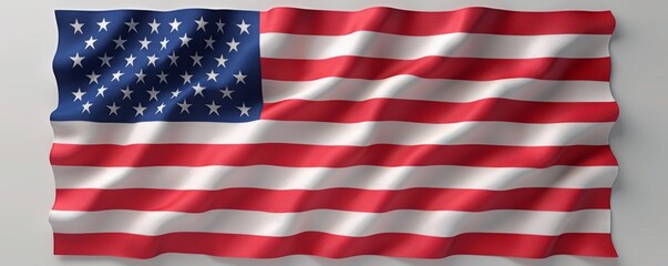 Fototapeta premium Waving American flag on display with 50 stars and 13 stripes, symbolizing patriotism, freedom, and national pride of the United States.