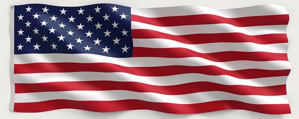 Fototapeta premium Waving American flag with stars and stripes against a white background. Symbol of patriotism, freedom, and national pride in the United States.