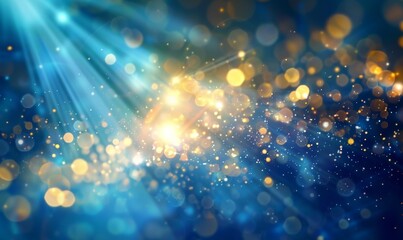 Obraz premium Asymmetrical Blue Light Burst: Abstract Minimalist Concept with Radiant Beams on Azure Background. Enchanting Blue and Yellow Illumination Creating Celebratory Atmosphere. Festive 4K Wallpaper Symboli