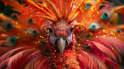 Close-Up of a Vibrant Peacock Displaying Its Colorful Feathers
