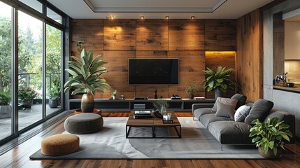 Modern Living Room with Wood Accents