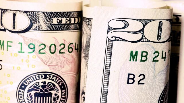 Flag of United States of America and close -up of a dollar banknote