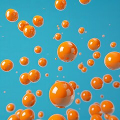 3d render illustration for advertising. Falling orange balls in the blue background.
