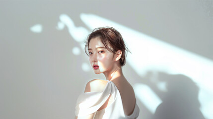 美肌で綺麗なアジア人女性モデルの美容ポートレート