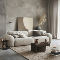 Capturing the unique blend of functionality and style in a living room adorned with minimalist scandinavian sofa furniture.