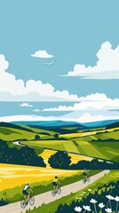 Obraz premium Three Cyclists on a Scenic Country Road