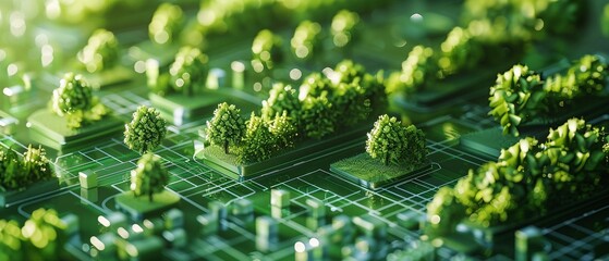 Abstract concept of a digital community garden, illustrating the fusion of technology and environmental stewardship